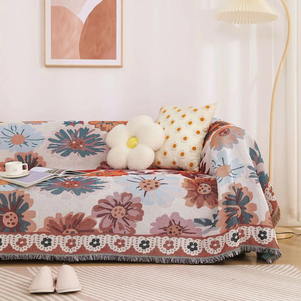 Nordic Knitted Double-sided Availability Flower Pattern Sofa Towel for Living Room Couch Slipcover Sofa Protector Home Decor