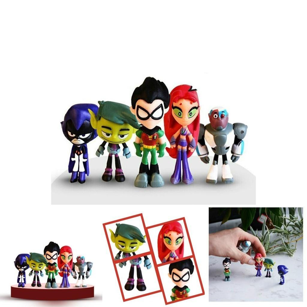 Detailed Teen Titans Go Figurine Collection Including Robin Raven Beast Boy Starfire Set