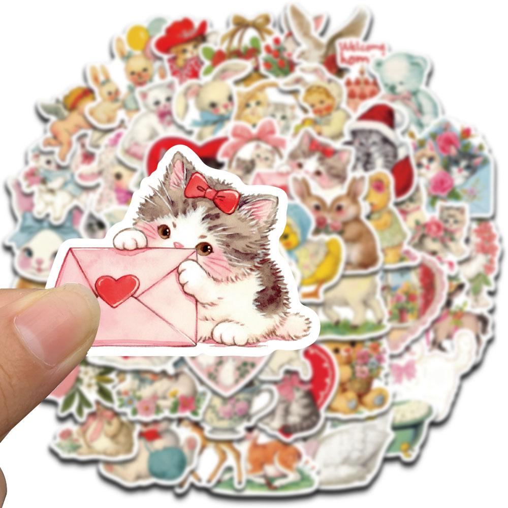 50PCS Vintage Animals Clipart Sticker Aesthetic Skateboards DIY Harajuku Laptop Luggage Waterproof Wall Room Bar Decor Stickers