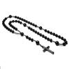 Natural Black Onyx Beads Catholic Christ Rosary Necklaces Hematite Cross Pendant Men Necklace Meditation Mala Jewelry