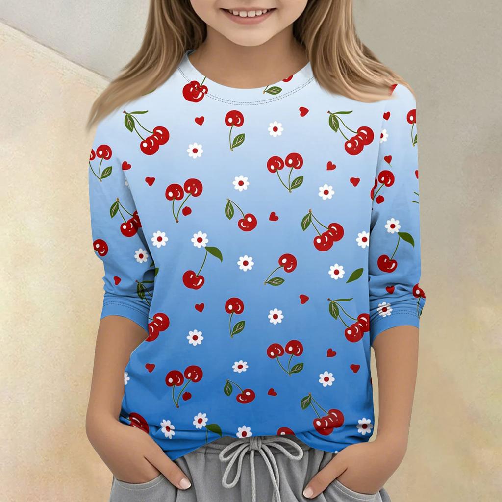 Children's Printed Round Neck Seven Quarter Sleeve Casual T-shirt
