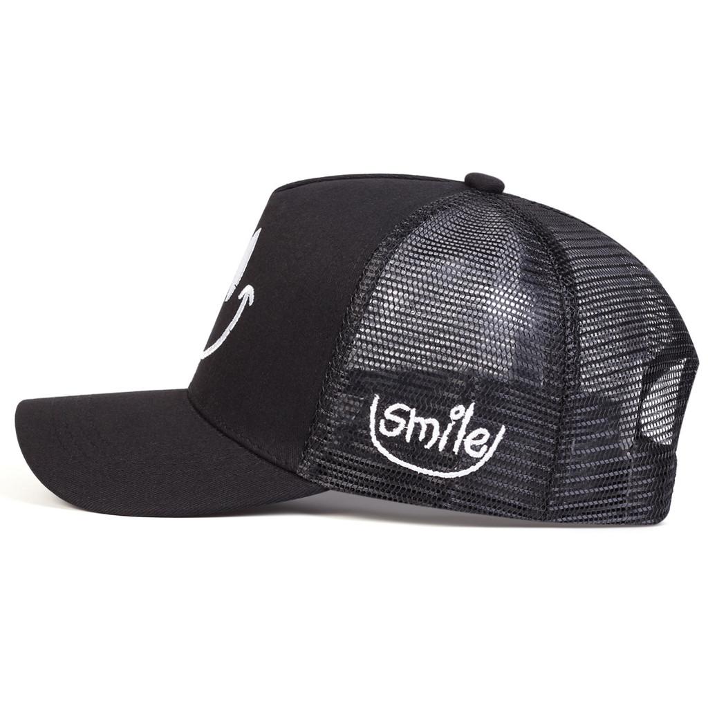 Cotton Blend Baseball Cap With Smiling Embroidery For Summer Casual Wear
