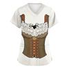Women V Neck Short Sleeve Work Shirt with Pockets Oktoberfest Printed Top Nursing Uniform Medical Scrub Tee for Healthcare Staff