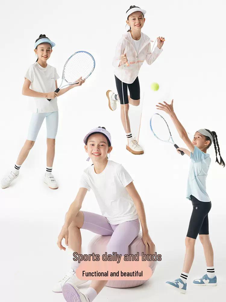Girls' Summer Ice Silk Quick-Dry Breathable Tennis Yoga Mid-Length Shorts