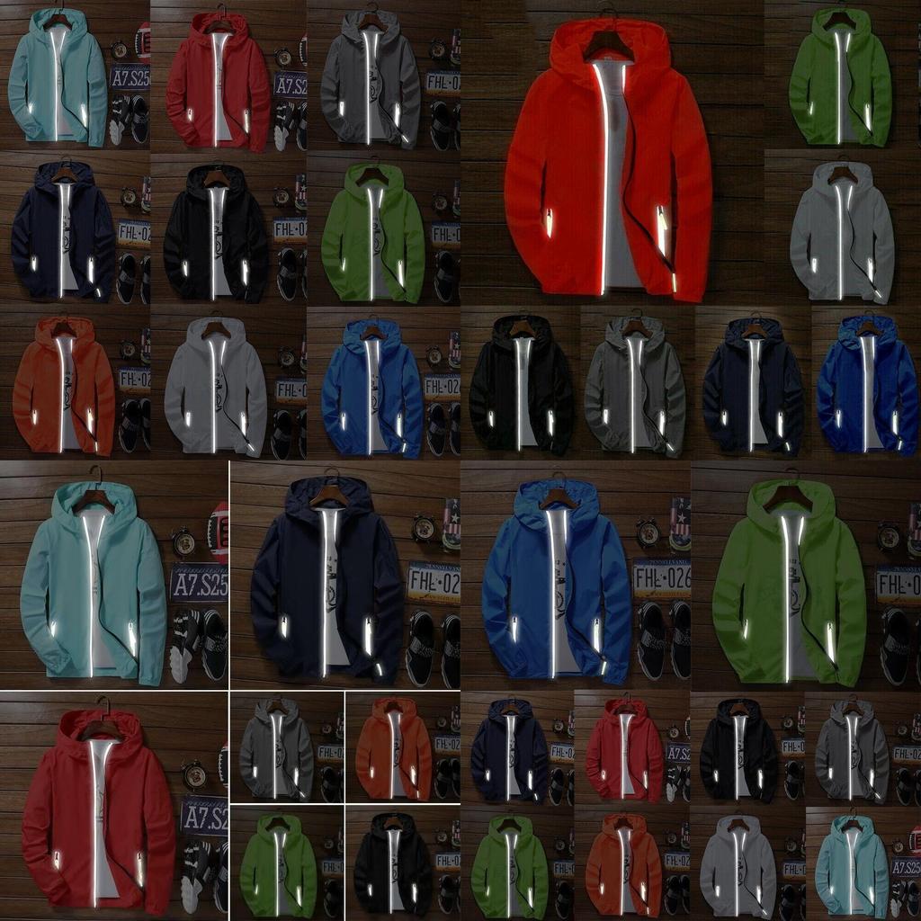 Men's Windbreaker Luminous Zipper Hoodie Jacket Perfect For Outdoor Sports Activities