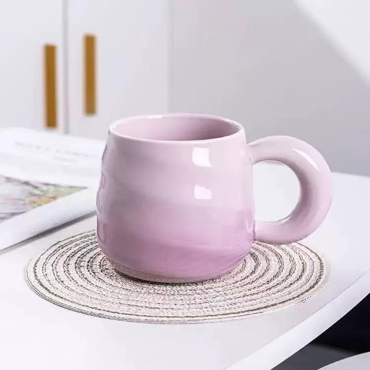 

Breakfast Coffee Mug Gradient Spiral Appearance Cute Milk Cup Student Couple Ceramic Mug 401-500ml