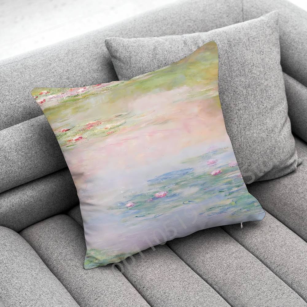 C-Claude Monet Garden Paint Throw Pillow Case For 55x55cm 40x40cm 45x45cm 50x50cm 30x30cm Square Office Pillowship Cover