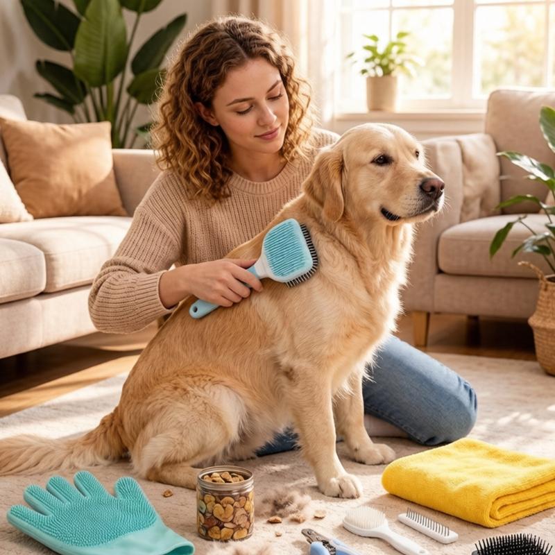 Cats Dogs Rabbits Grooming Set with Brush Comb and Nail Cutter Supplies, Plastic Handles and Metal Grooming Parts for Domestic Coat Care