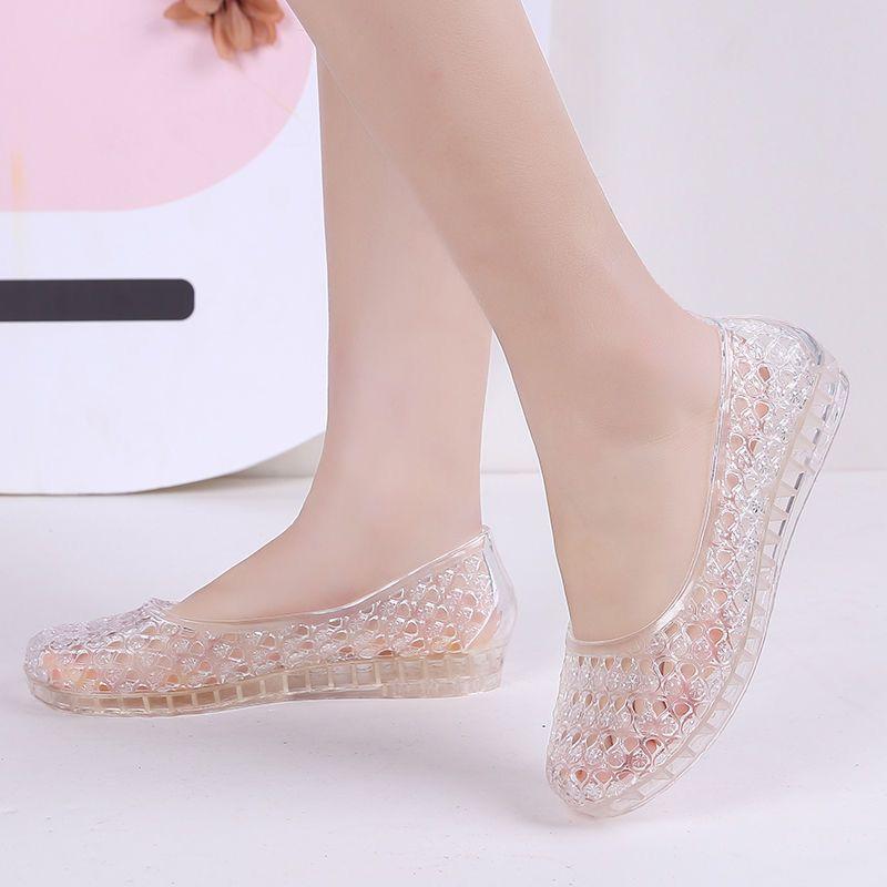 Sandálias para Mulheres Fashionáveis Versáteis Antiderrapantes Resistentes ao Desgaste Jelly Transparentes Confortáveis para Usar ao Ar Livre no Verão