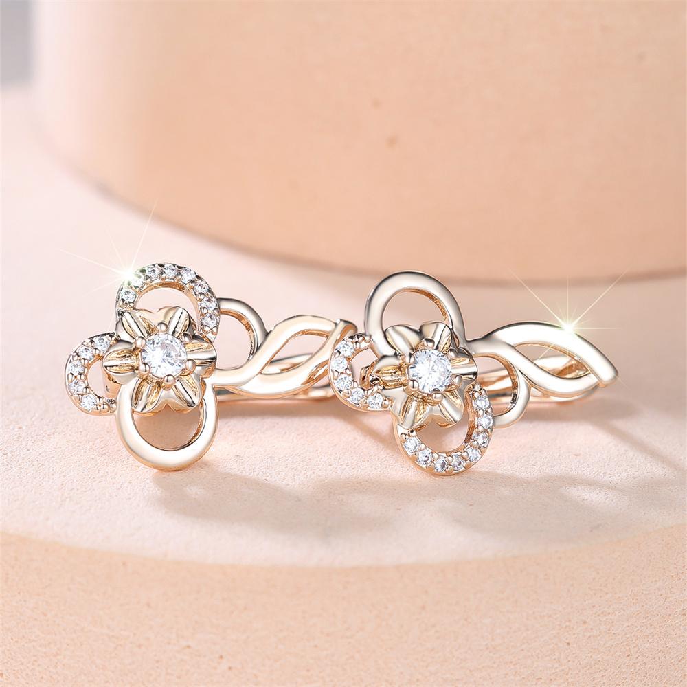 Round Stone White Zircon Hollow Flower Hoop Earrings For Women Vintage Gold Color Ear Buckle Wedding Jewelry Versatile Gifts
