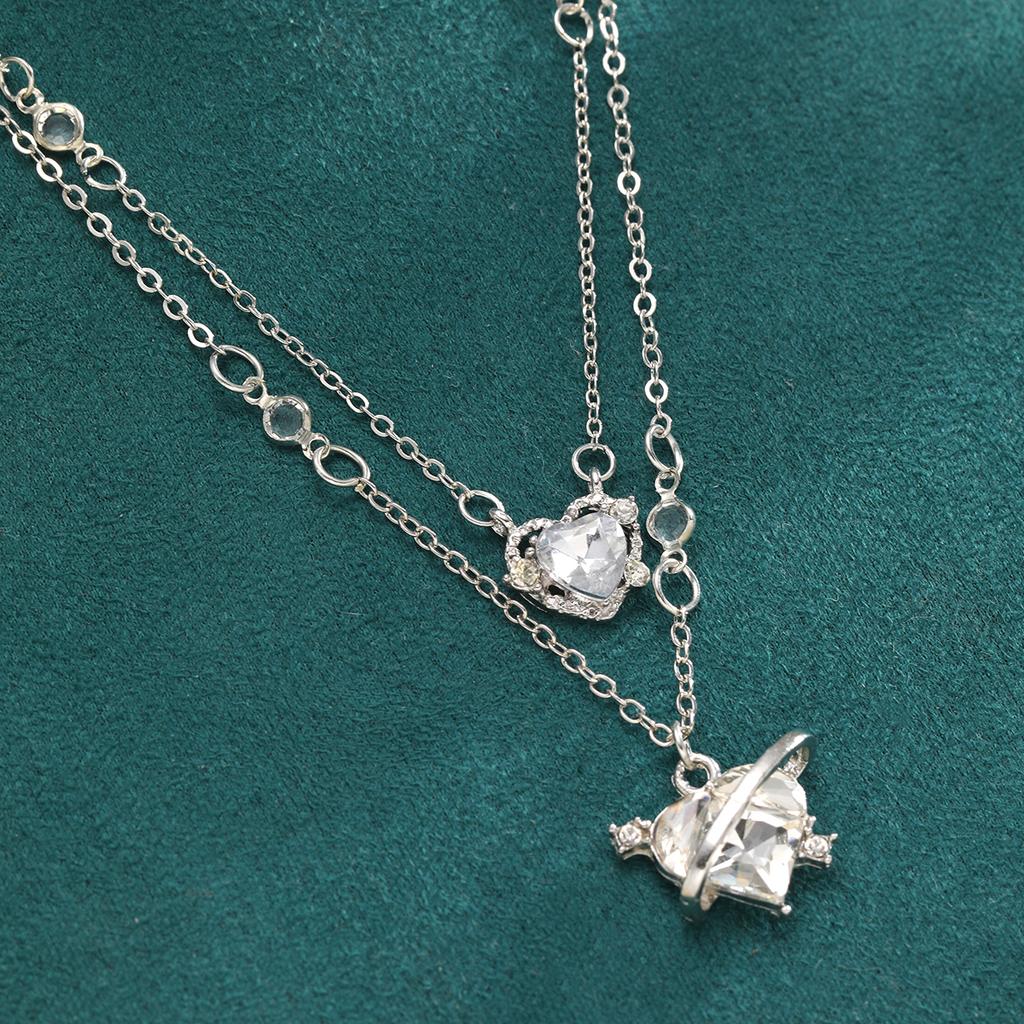 3 Pcs Crystal Heart Planet Pendant Necklace Set for Women Fashion Y2K Zircon Aesthetic Charm Clavicle Chain Party Girl Jewelry