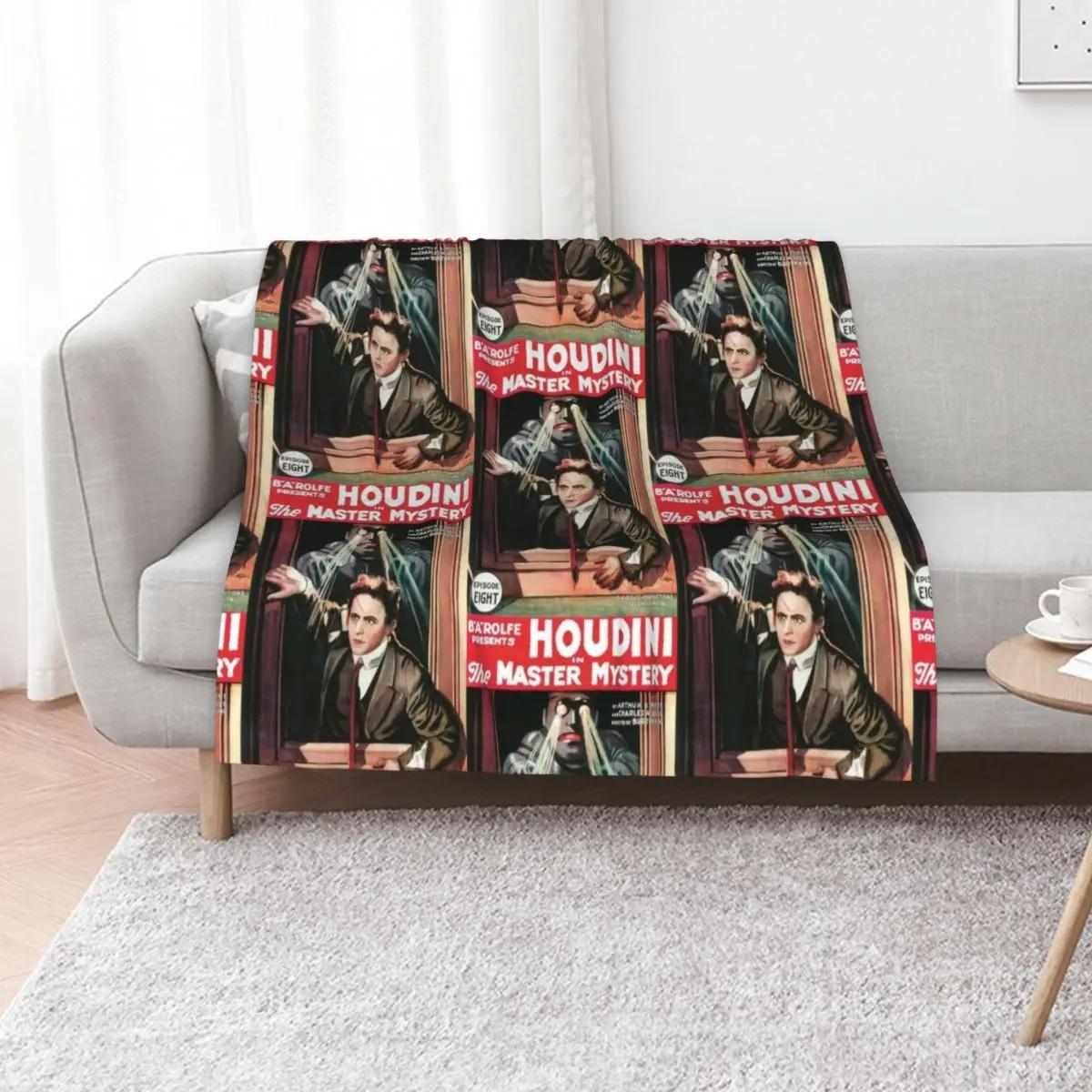 Vintage Movie Poster  Harry Houdini in The Master Mystery  Throw Blanket Soft Plaid Travel Blankets 40x50in
