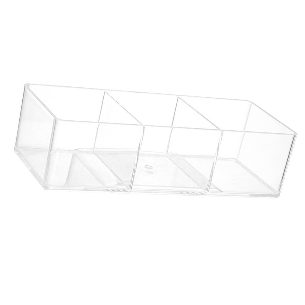 Multipurpose Acrylic Storage Box with 3 Compartments Clear Makeup Cosmetic Organizer Cotton Pads