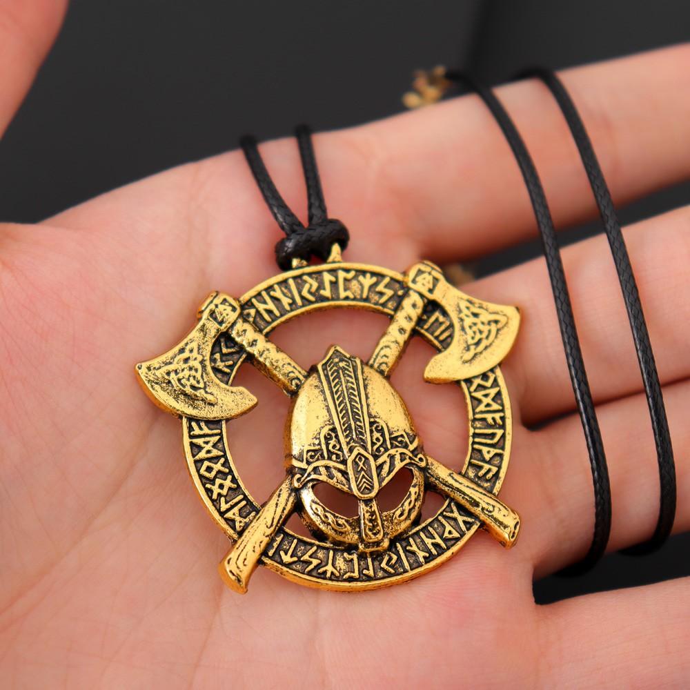 Trendy Retro Crow Prairie Wolf Double Sided Viking Tomahawk Pendant Necklace Charm Men's Necklace Metal Accessorie Party Jewelry