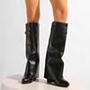 Divat 2025 Új Fekete PU Hosszú Csizma Női Téli Szexi Hegyes Orrú Magassarkú Térdig Érő Csizma Fém Díszítéssel Designer Női Y2K Cipő