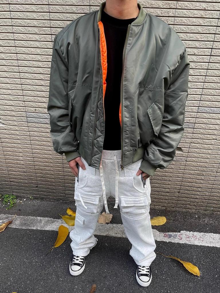 Herren Orange Verdickte Bomberjacke – Kurz, Weit, Clean-Fit – Warme Baumwolle für Herbst/Winter