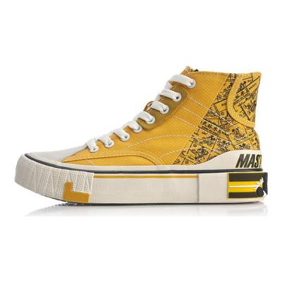 DISHINIMIQI X Li Ning Wave Canvas Hi Slip Resistant Abrasion Resistant High Top Skateboard Shoes Women's Yellow Black AGCQ202-3