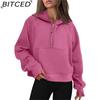BITCED Autumn/Winter Yoga Wear Women's Sports Half-Zip Hooded Sweatshirt Loose-Fit Fleece-Lined Women's Casual Top