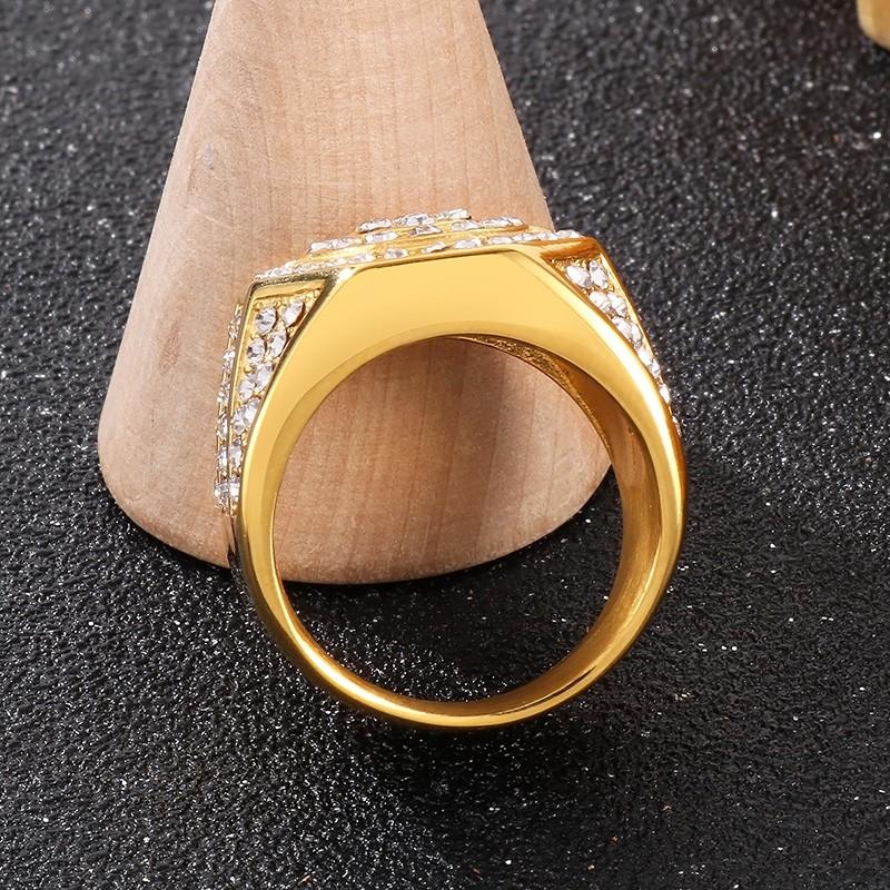 Hip Hop Full Zircon Larger Finger Rings Men's Shiny Stainless Steel Women's Gold Color Anillos Cocktail Ring Party Jewelry Gift