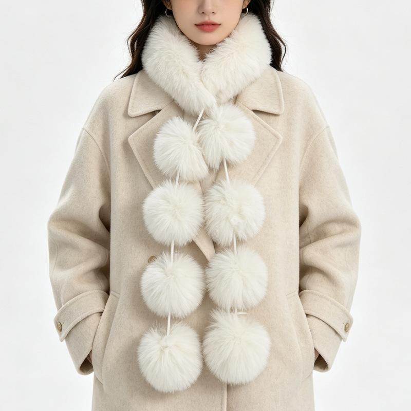 Imitation fox fur scarf autumn and winter temperament big hair ball magnetic scarf imitation fur thickened warm plush scarf