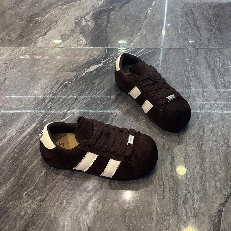 

Уродливая милая тыква~ Синие туфли для балета с высоким подъемом, женские модели осени 2025 года, легко надеваются, спортивная повседневная обувь с двумя ремешками 40 коричневый