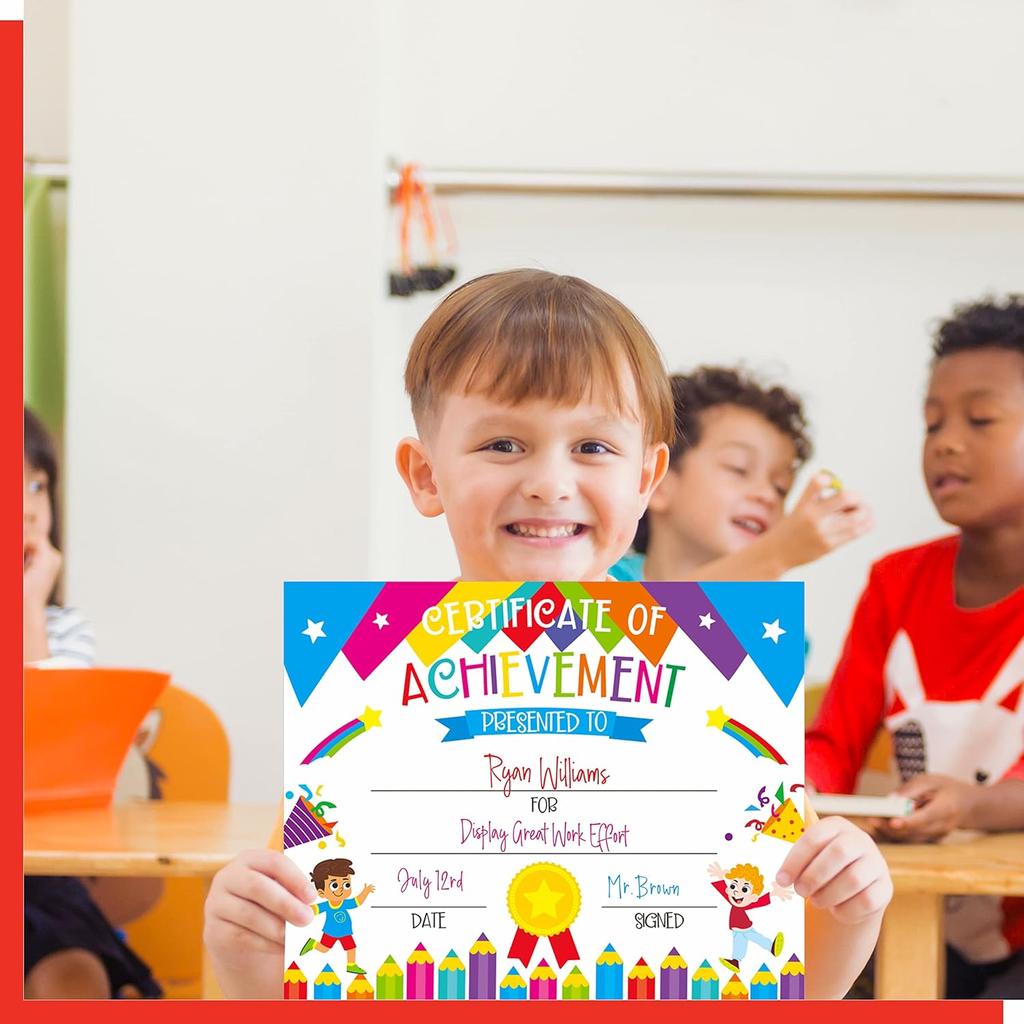 40 PCS Preschool Diploma, Certificate of Achievement in 2 Designs Colorful Certificate of Awards School Classroom Supplies for Kids Students