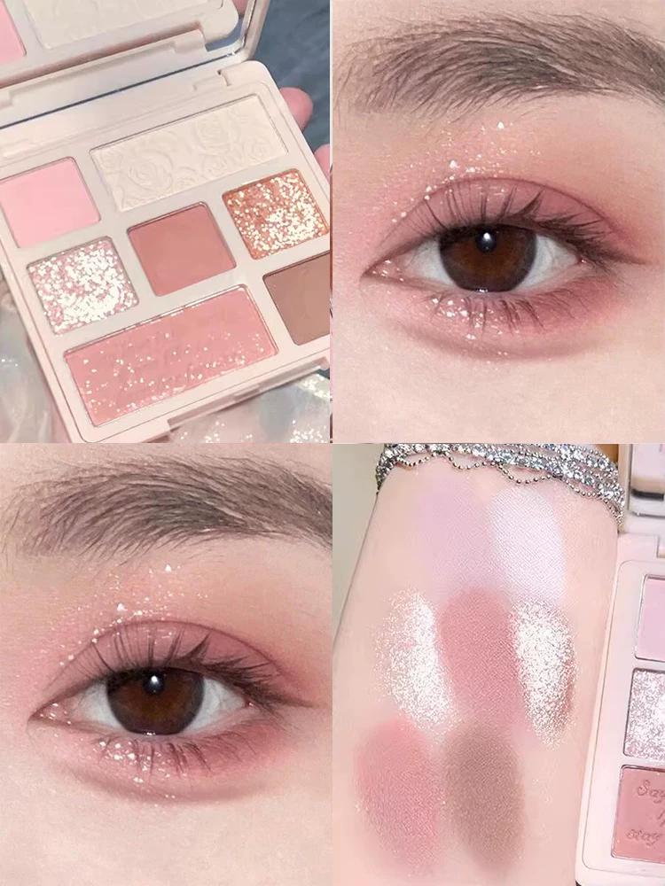 Diamond In the Debris Petals Heyin Rose Eye Shadow Plate Shimmer Matte Blush Highlight Makeup Palette Earth Pink Brown Series Genuine Goods