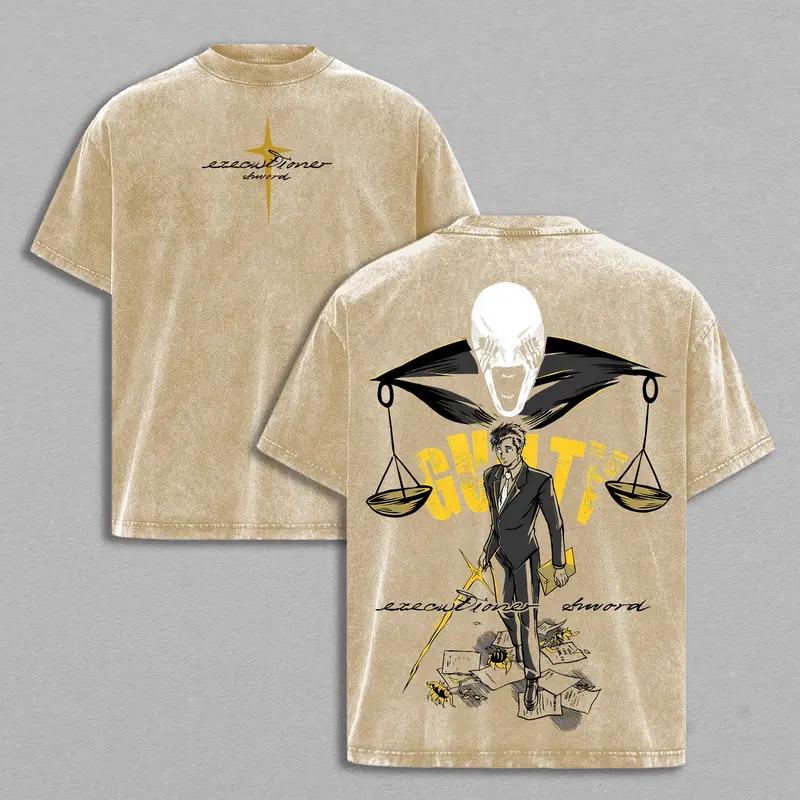

Jujutsu Kaisen Higuruma Hiromi Printed Tee Men Women Washed Cotton T-shirts Manga Vintage T Shirt Harajuku Short Sleeve Tshirt XXL коричневий