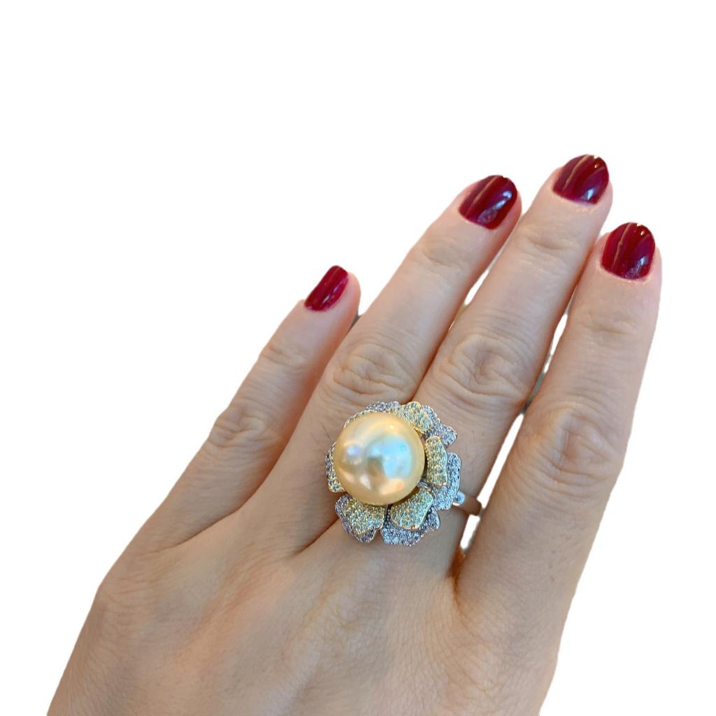 Wish Pale Gold Fritillary Pearl Ladies Ring Fashion, Adjustable Ring Hand