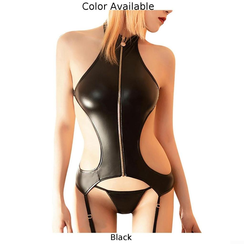 Womens Swimwear Bodysuit Lingerie Patent Leather Rompers