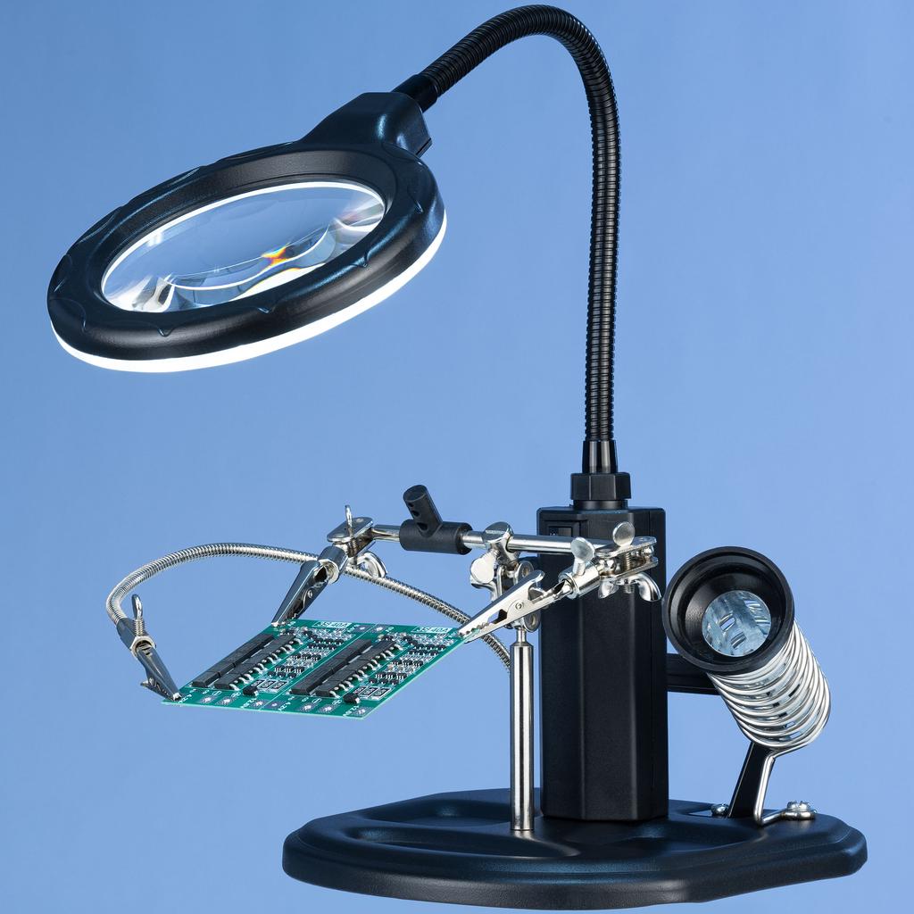 Third Hand With Gooseneck Magnifying Glass, Soldering Iron Holder And Solder Te-802