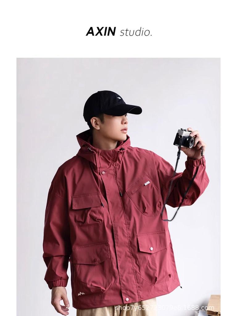 Unisex Multi-pocket Japanese Outdoor Hoodie Jacket for Autumn/Winter Camping and Mountaineering