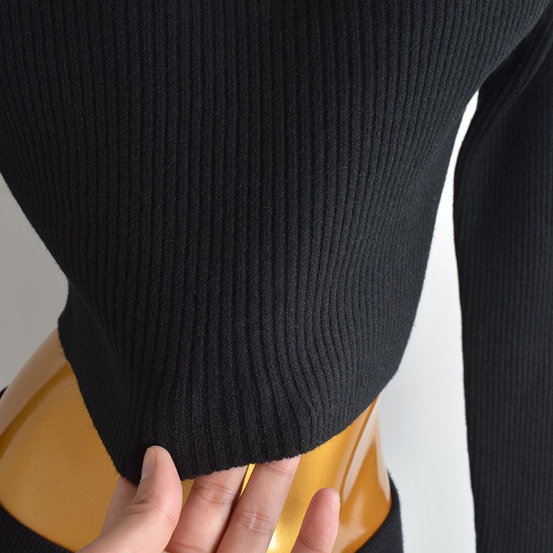 Fall and Winter New Arrival Pure Color Lace Patchwork Half Turtleneck Pullover Sweater Knitwear Women's Clothing Loose Short Bottoming Shirt