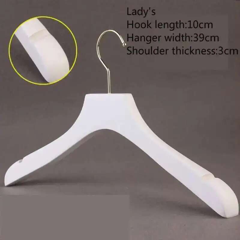 5PCS White Lady Garment Hangers White Wooden Store Chothing Display Hanger Golden Hook Korean Version Custom Logo Engraved