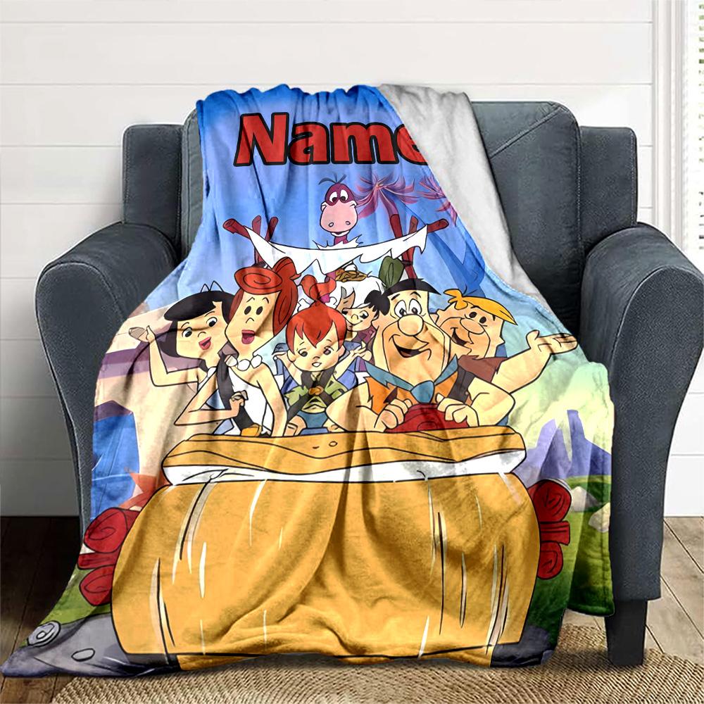 Customizable Flintstone Throw Blanket – Personalized Name, All-Season Cozy Snug Blanket, Machine Washable, Personalized Blanket