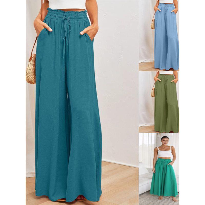 Loose Solid Color Elastic Waist Pants Loose Pure Color Elastic High Waist Pants