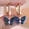 Female Luxury Blue Zircon Small Stone Cute Butterfly Hoop Earrings For Women Vintage  Gold Color Wedding Jewelry