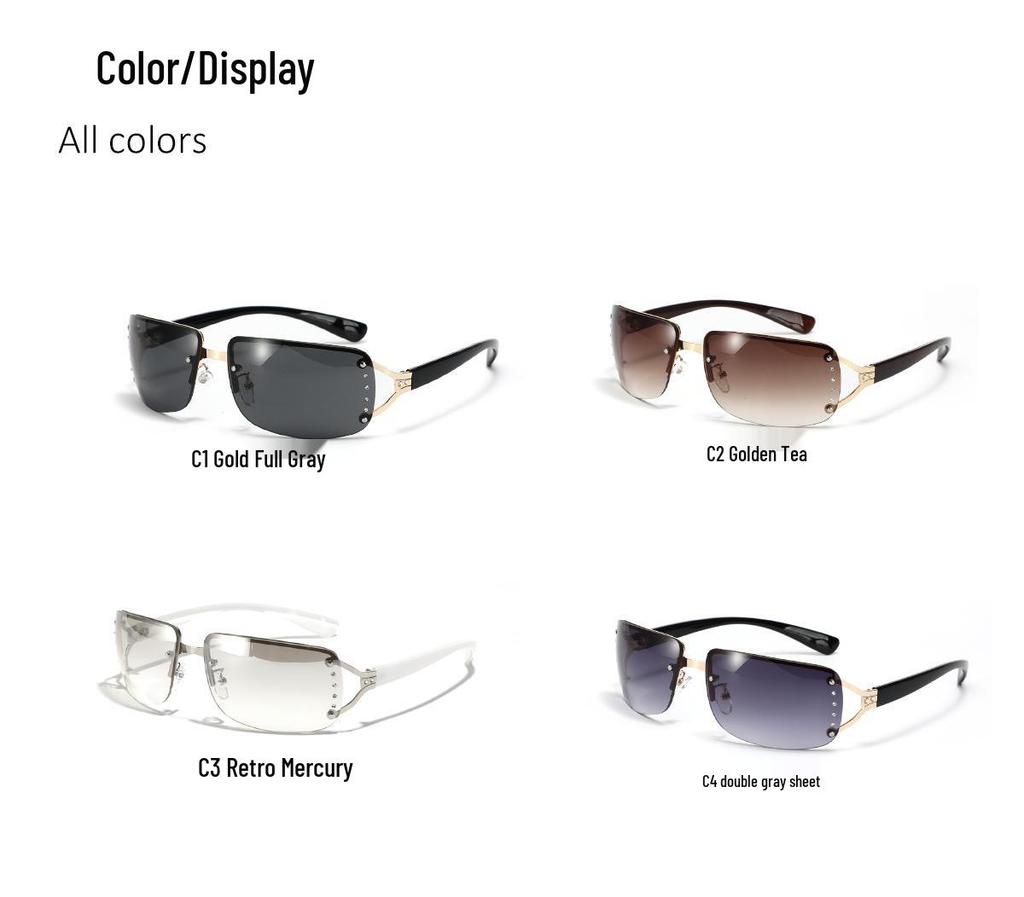 Xunge Frameless Rhinestone Sunglasses - Unisex Y2K Square Metal Style