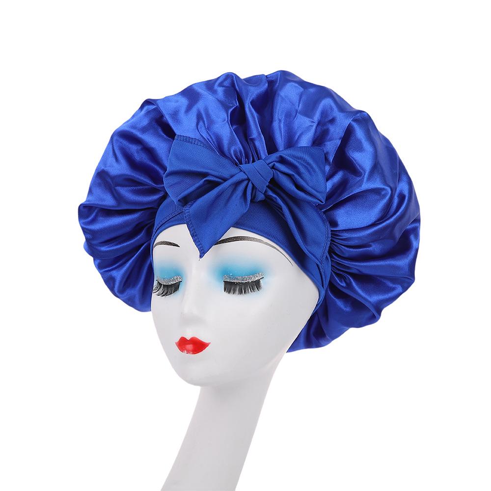 Satin Ribbon Round Silk Sleep Cap with Bowknot: Wide Brim Hair Care and Bath Hat