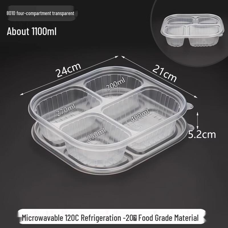 Handon 1200ml 4-Compartment Transparent Disposable Takeout Containers