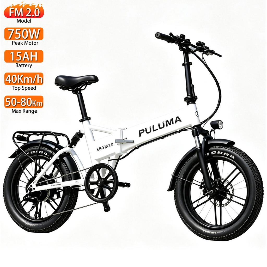 Elektrisk Cykel Fuld Affjedring Puluma FM 2.0 20" Dæk 48V 15Ah Foldbar Elektrisk Cykel Til Voksen 7 Gear Dobbelt Skivebremser Maks. Belastning 150Kg