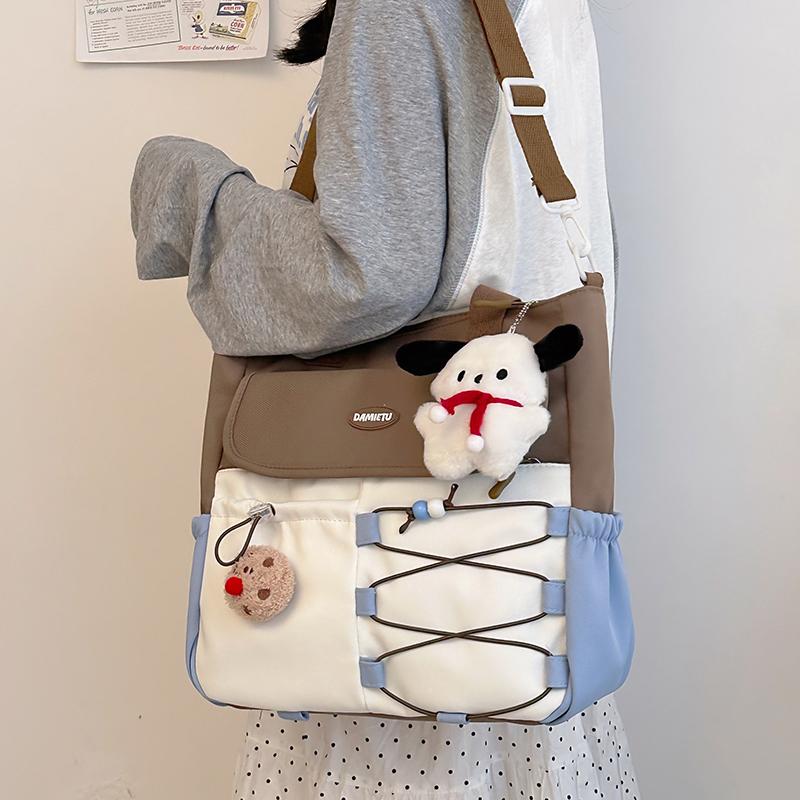 Contrast Color Student Classes Crossbody Bag Large Capacity Water-Repellent Nylon Book Bag Women's Shoulder Bag