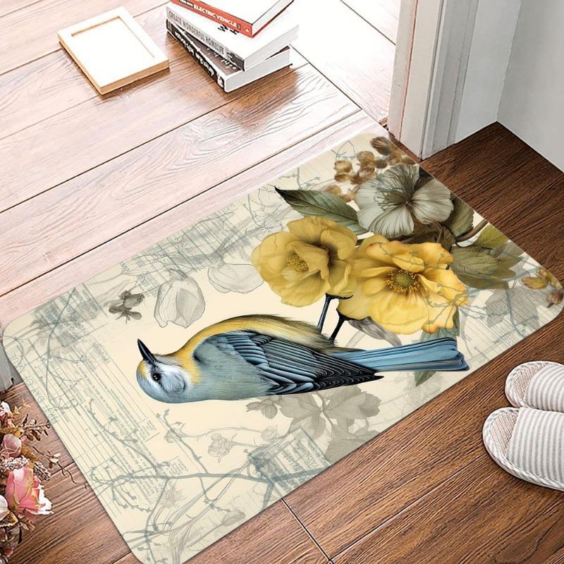 Vintage Hummingbird Printing Non-Slip Small Rug Waterproof Easy To Clean Floor Mat for Indoor Outdoor Use Durable Home Decorate