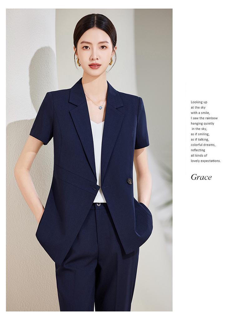 Women's Black Short-Sleeve Suit Jacket – Summer Lightweight, Elegant, Slimming, Professional Wear