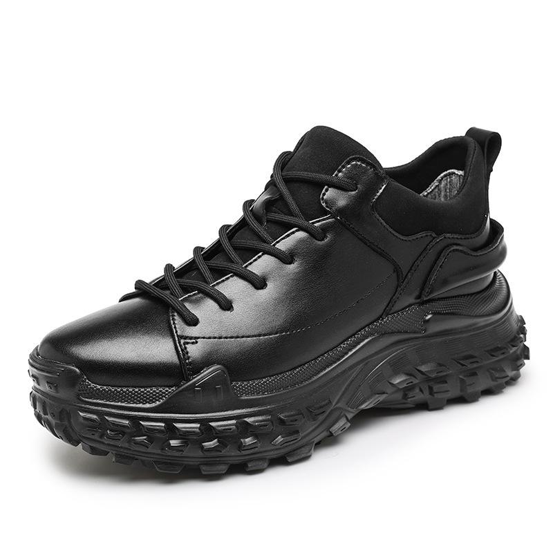 Men's Casual Low-Top Genuine Leather Sneakers - Thick Sole Dad Shoes, Spring/Autumn Fashion Platform Footwear