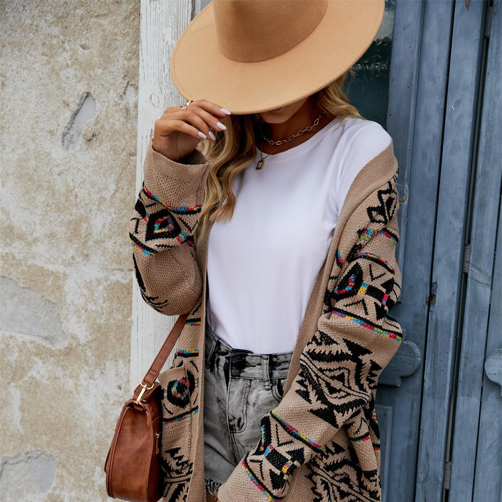 2025 New INS Rhombus Plus Size Knitted Sweater Long Jacket