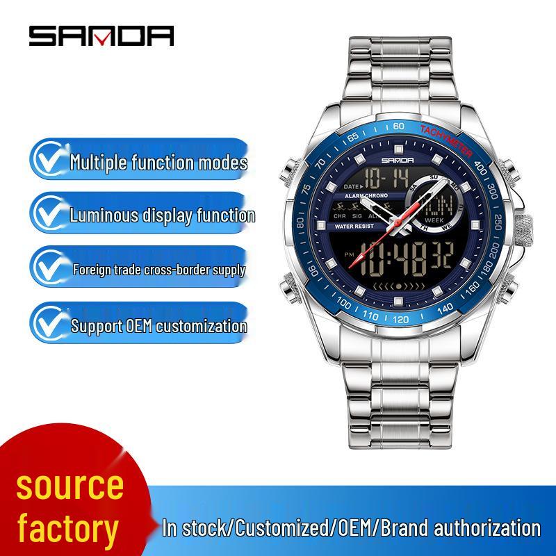 Sanda 6318 Men's Multi-Function Outdoor Sports Watch with Three-City Time, Countdown, and Waterproof Features