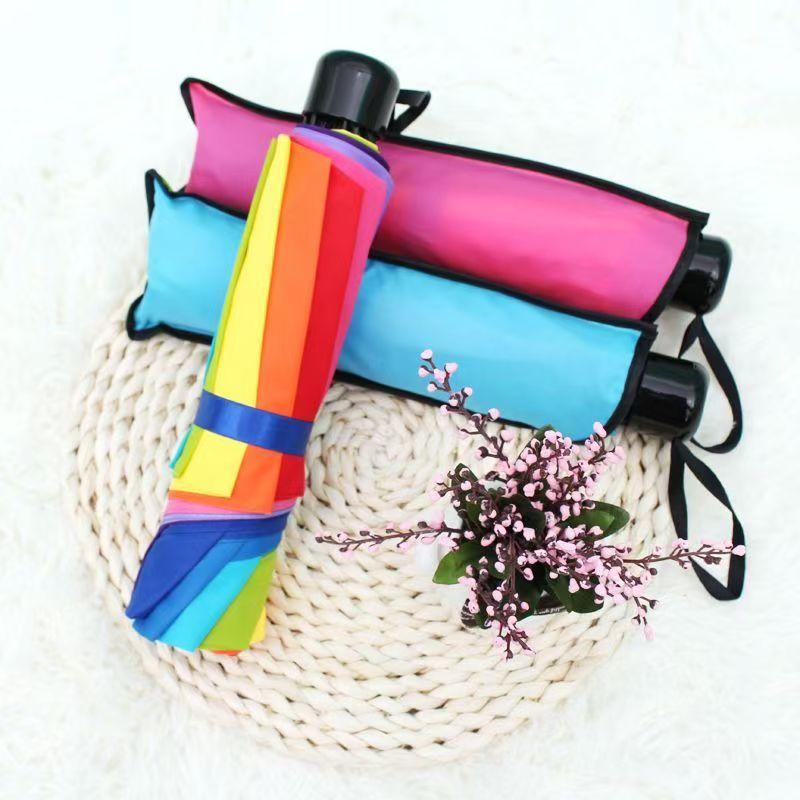 8 Rib Rainbow Umbrella Compact Folded Umbrella Pride Collapsible Kids Beach Rainbow Travel Parasol for rain sun Wedding Party