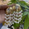 Large Disc Hanging Pearl Earrings Vintage Circle