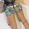 Sexy Colored Snake Pattern Square Toe Slippers Women 2025 Summer Flat Heels National Shoes Women Anti Slip On Slippers